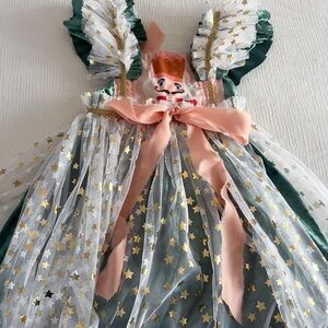 Charming Green and Gold Star Kids Dress